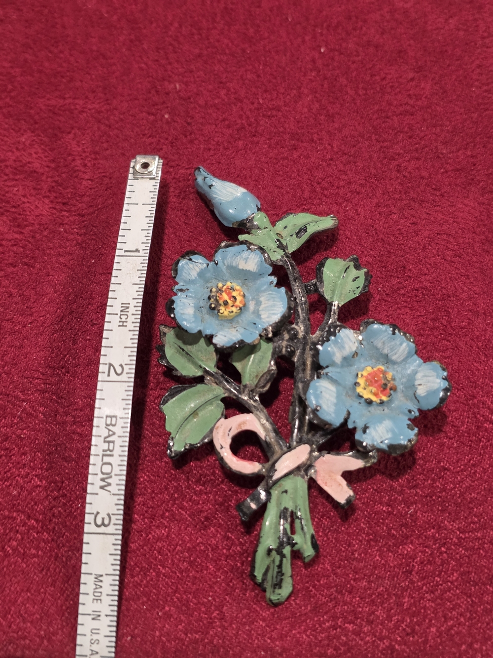 Celluloid Floral Bouquet Brooch with Blue Flowers - Picture 2 of 4